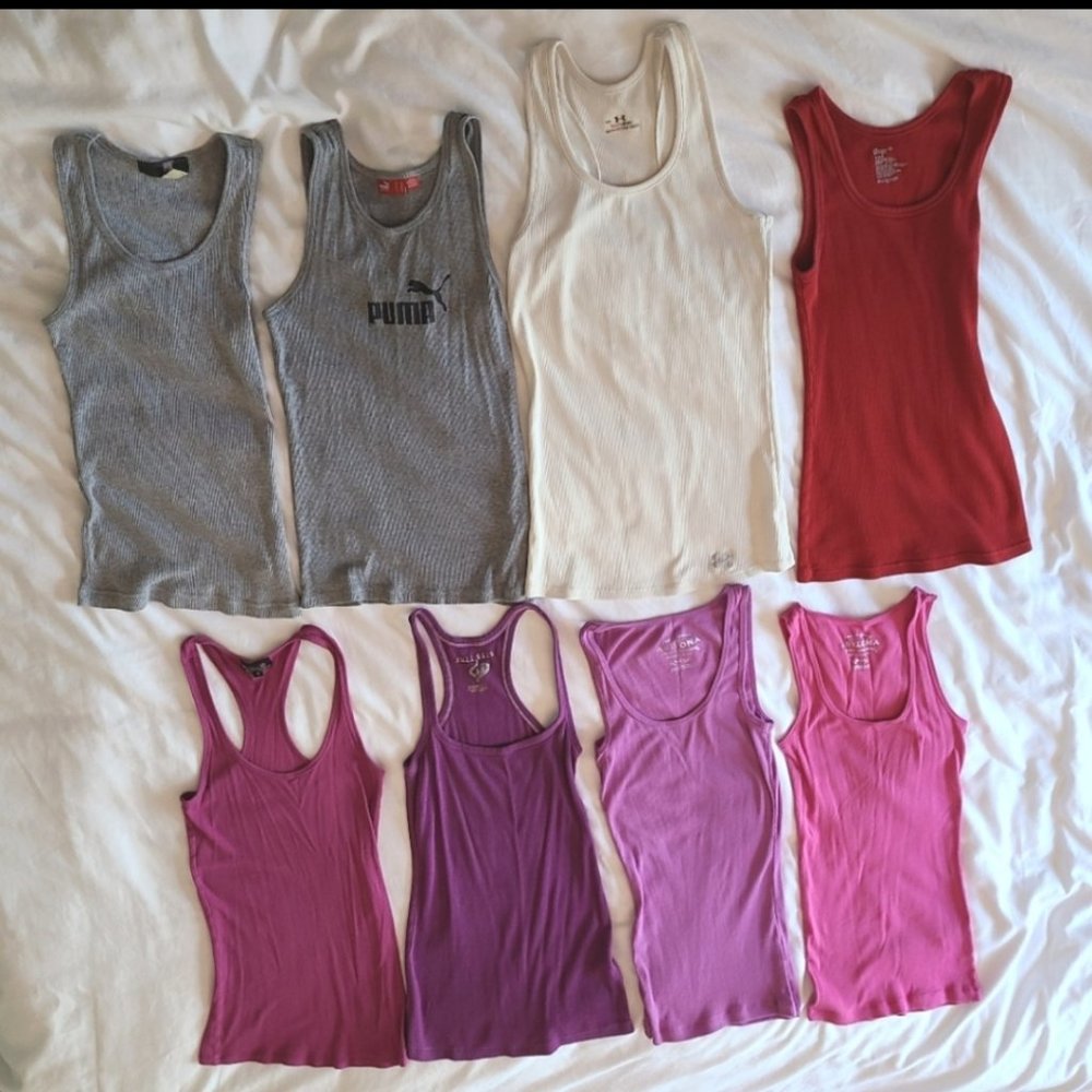 Women Girls Lot Of 8 XS SMALL Tank Tops Gap Puma Under Armour etc Mixed Colors